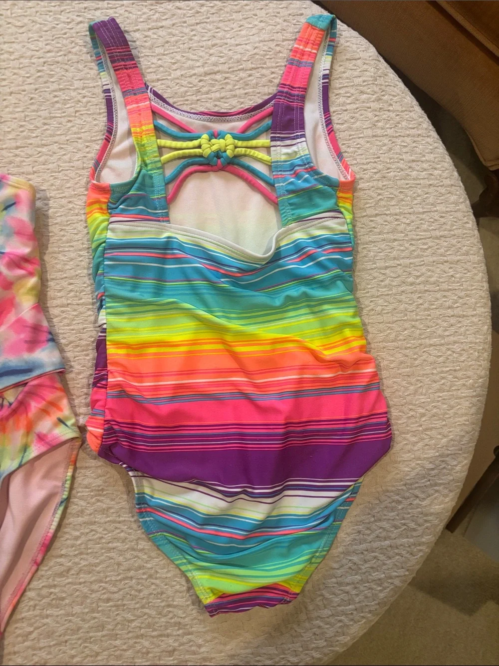 Set of 3 Girls' Patterned One-Piece Swimsuits size 7-8